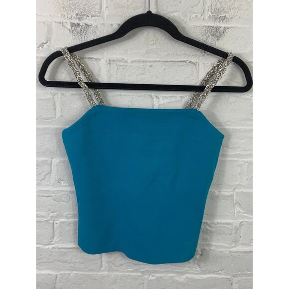 House of Harlow 1960 Women's Camisole Tank Top with Crystal Strap Blue Size S - Picture 1 of 5